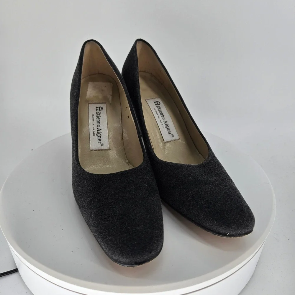 Etienne Aigner Dreamer‎ Gray Fabric Pumps Block Heel Spain Mens Size 8 M